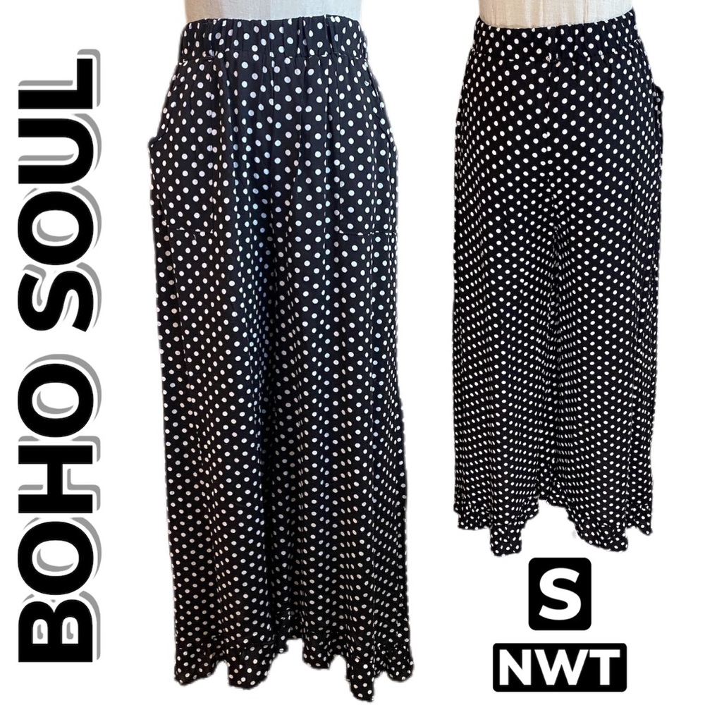NWT BOHO SOUL Polka-Dot Ankle Ruffle Pants (S)